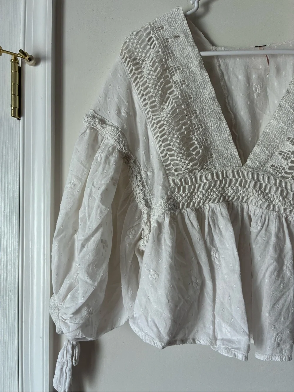 Free People Puff Sleeve Embroidered Top
